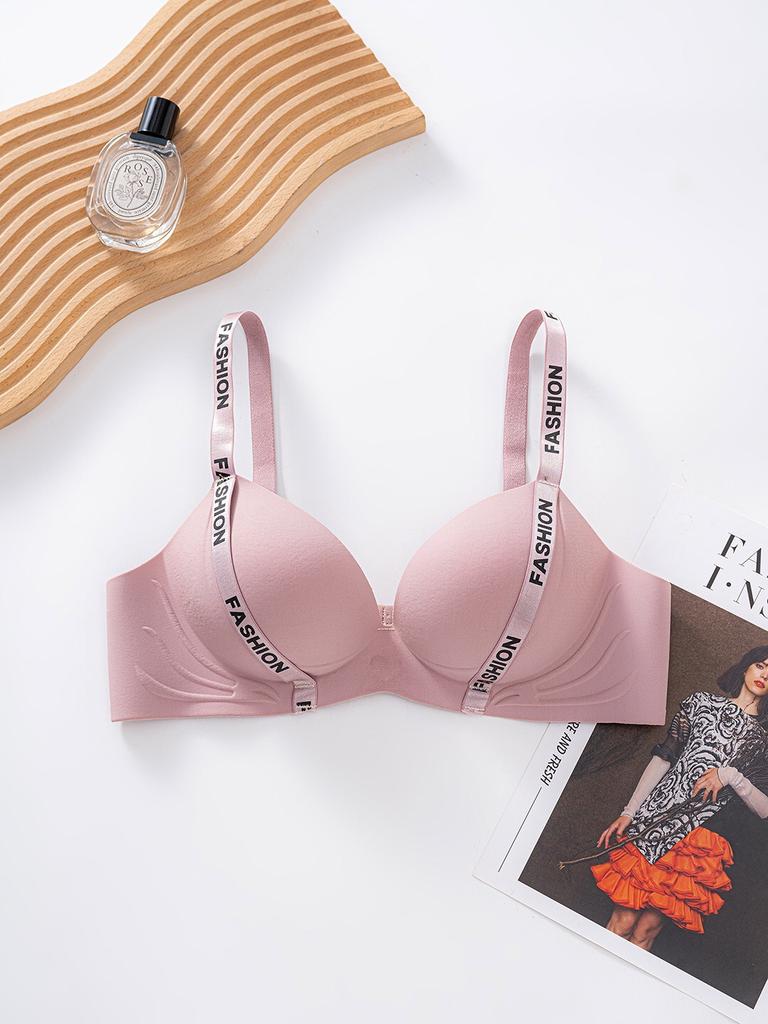 Sexy Large Size Letter Shoulder Strap Seamless Underwear Women's Small Breasts Gather and Show Large Without Steel Ring Upper Support Anti-sagging