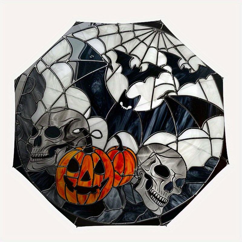 Halloween Stained Glass Window Decoration with Bats, Skulls, and Pumpkins Umbrella, Christmas Gift Y114