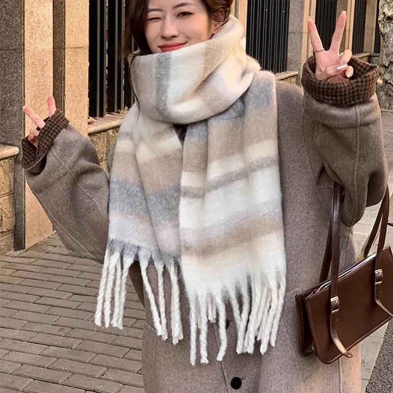 Scarf women's winter advanced sense thickened warm imitation cashmere plaid scarf Korean version versatile scarf tide
