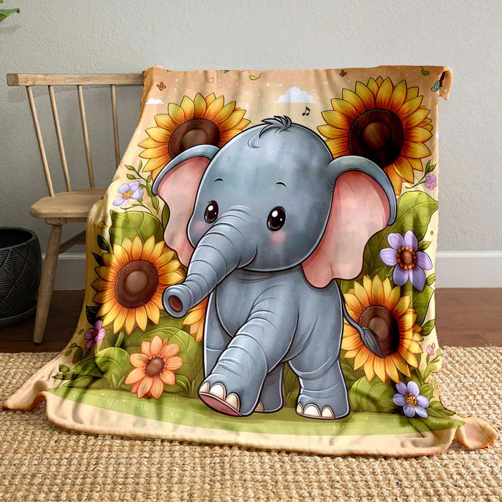 Cute Elephant with Sunflowers Print Blanket Soft and Cozy Perfect for the Living Room Bed Sofa or a Nap,gift