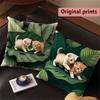 Cute Kittens Tropical Leaves Throw Pillow Covers Pattern Cushion Cover Suitable For Sofa Bedroom Car Pillow Cover