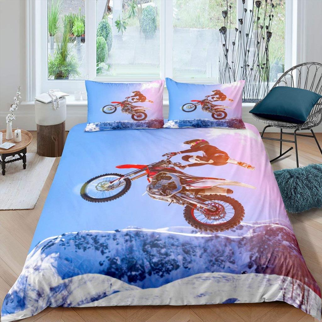 Motorrad König Königin Bettbezug Dirt Bike Bettwäscheset Motocross Rennfahrer Extremsportarten Steppdeckenbezug Polyester Bettdeckenbezug