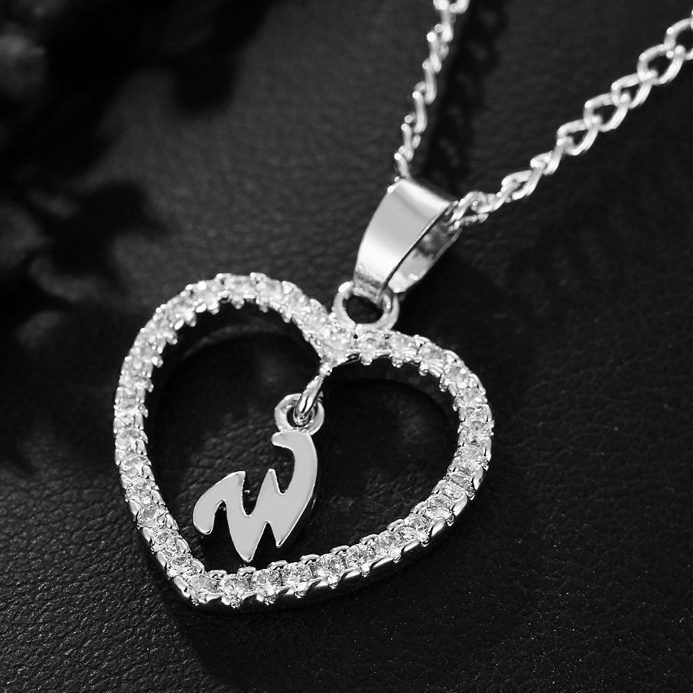 Heart Pendant Zircon Letter Necklace - 26 Letters Available