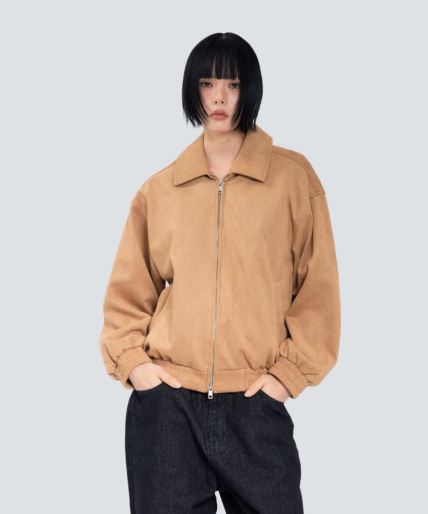 Vivabrown 85-Viva142 Softy Collar Blouson Suede Jacket Camel