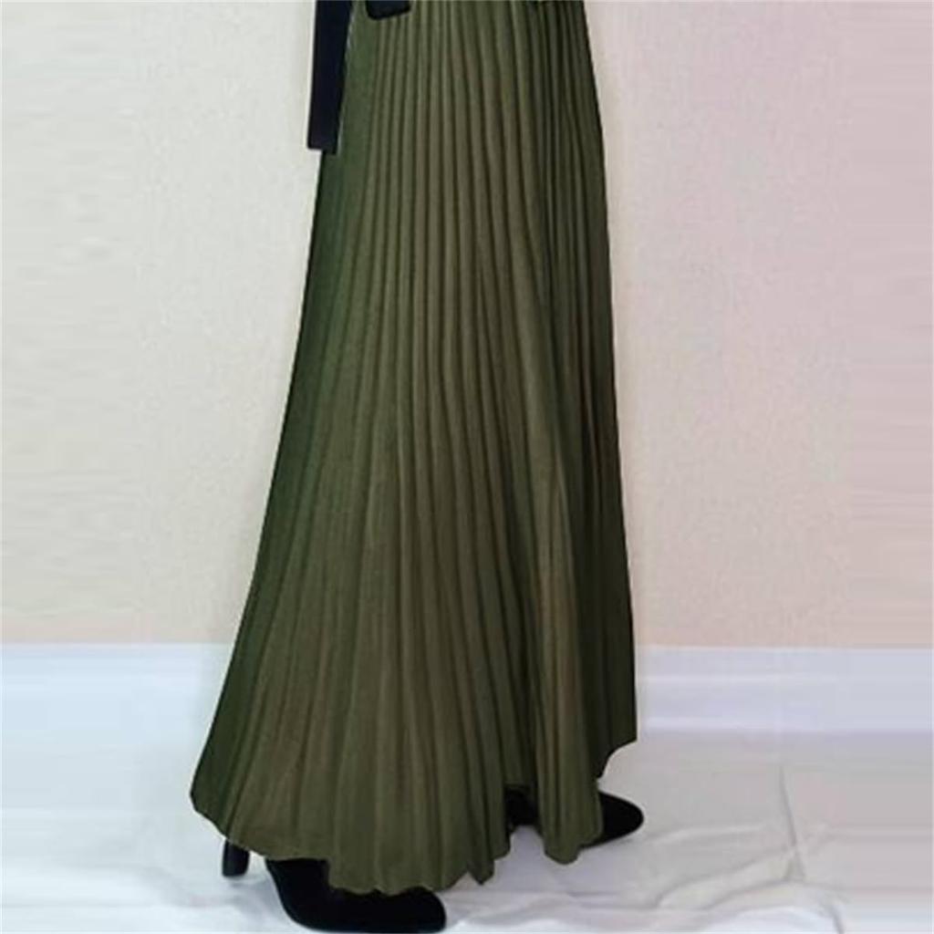 YUANYUAN Knit Winter Long Glue Puff Voluminous Loose Winter Sizes Women's Dress, Pleated, Wear, Length, Neck, Sleeves, Color-Matching, Ribbon,