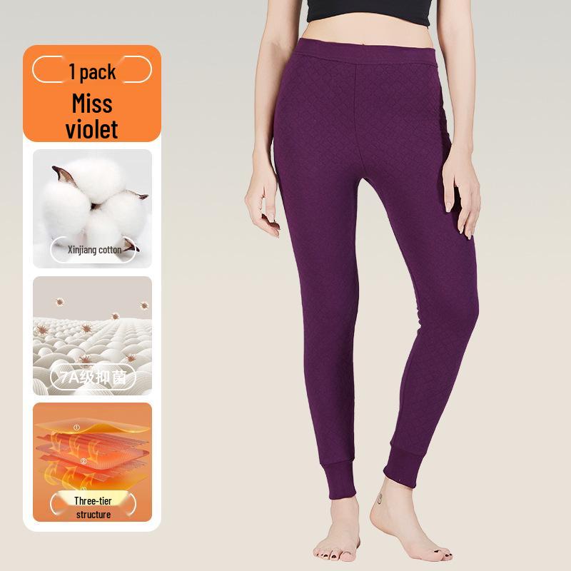 Women's Quilted 280G Pure Cotton Warm Trousers - Antibacterial Base Layer for Autumn & Winter
