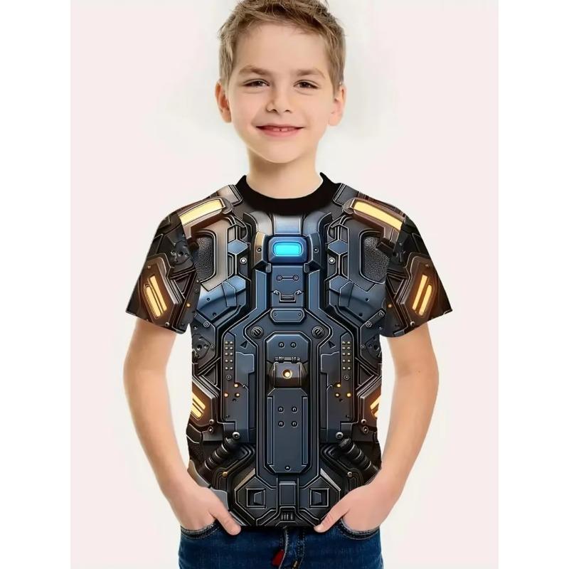 Summer Children's 3D Printed Crew Neck T-Shirt Fashion Versatile Breathable Trend Casual