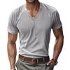 Men's V-Neck Corduroy T-Shirt Summer Ribbed Knit Tee Shirt Short Sleeve Casual Business Top for Work Vacation Street