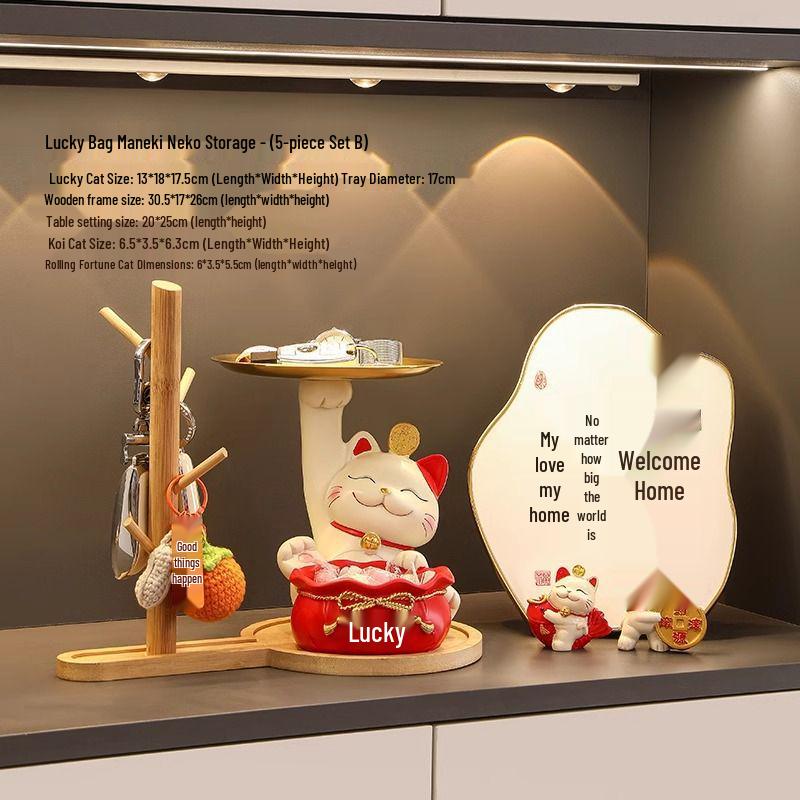 Lucky Cat Key Organizer Ornament for Entryway, Living Room, or Shoe Cabinet - Perfect Home Decor and Housewarming Gift.