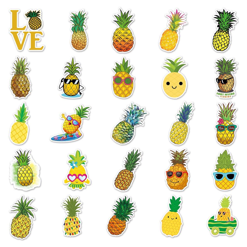 50 Pineapple Graffiti Stickers: Waterproof DIY Cartoon Fruit for Kids' Bottles & Suitcases