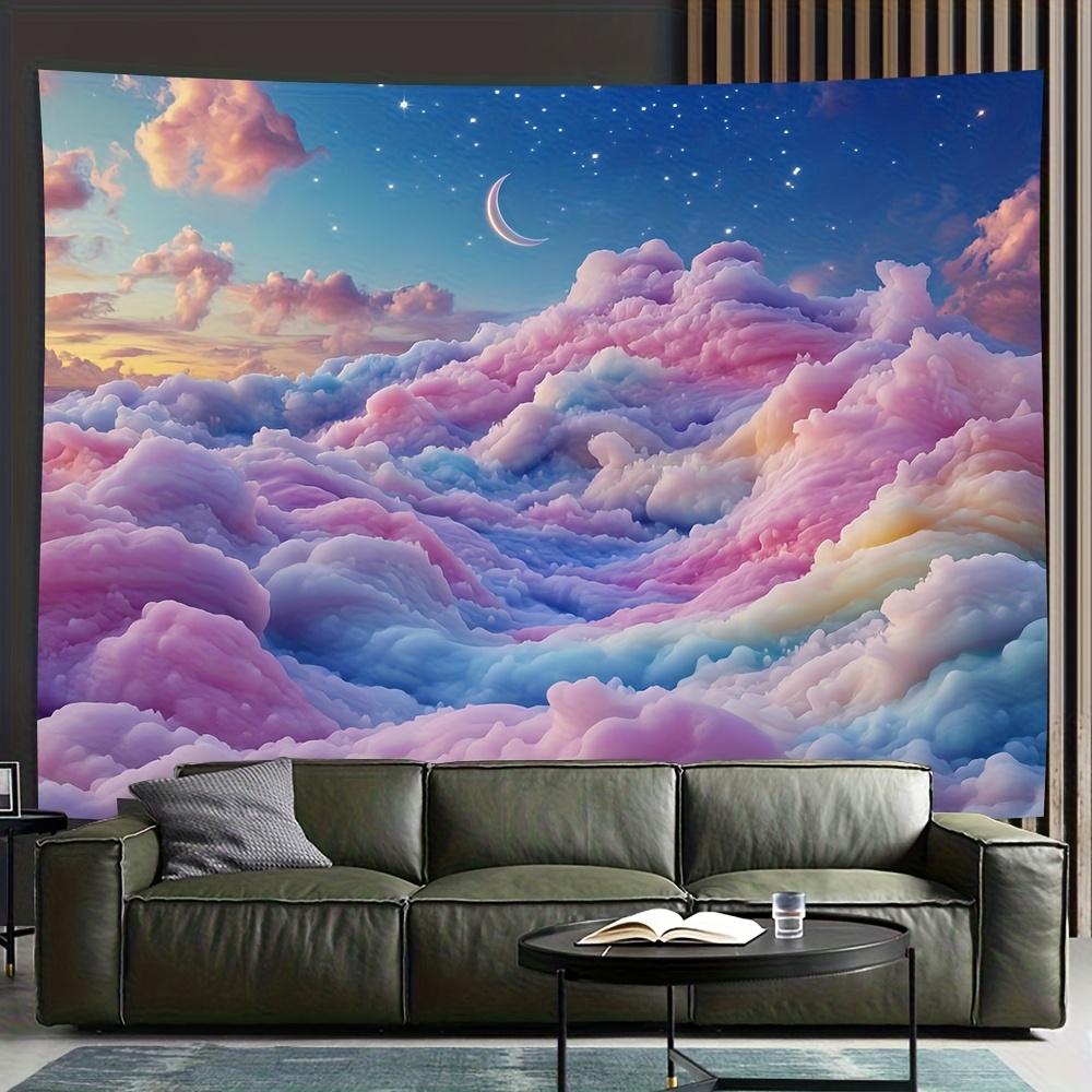 Macaron Rainbow Cloud Tapestry Dreamy Starry Sky Tapestry Healing Crescent Moon Galaxy Art Living Room Decoration