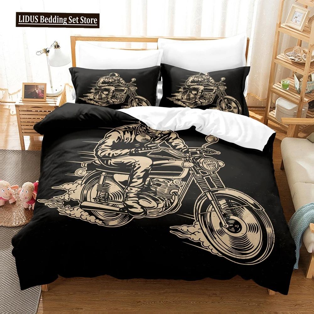 Motorcycle Duvet Cover Set Dirt Bike Extreme Sports Theme For Boy Girl Motocross Racer Polyester Bedding Set King Queen Size