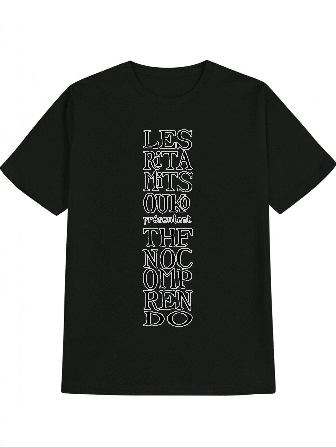 Casual Round Neck T-shirt with  LES RITA MITS OUKO  &  THE NOMP REN DO  Print - Black S