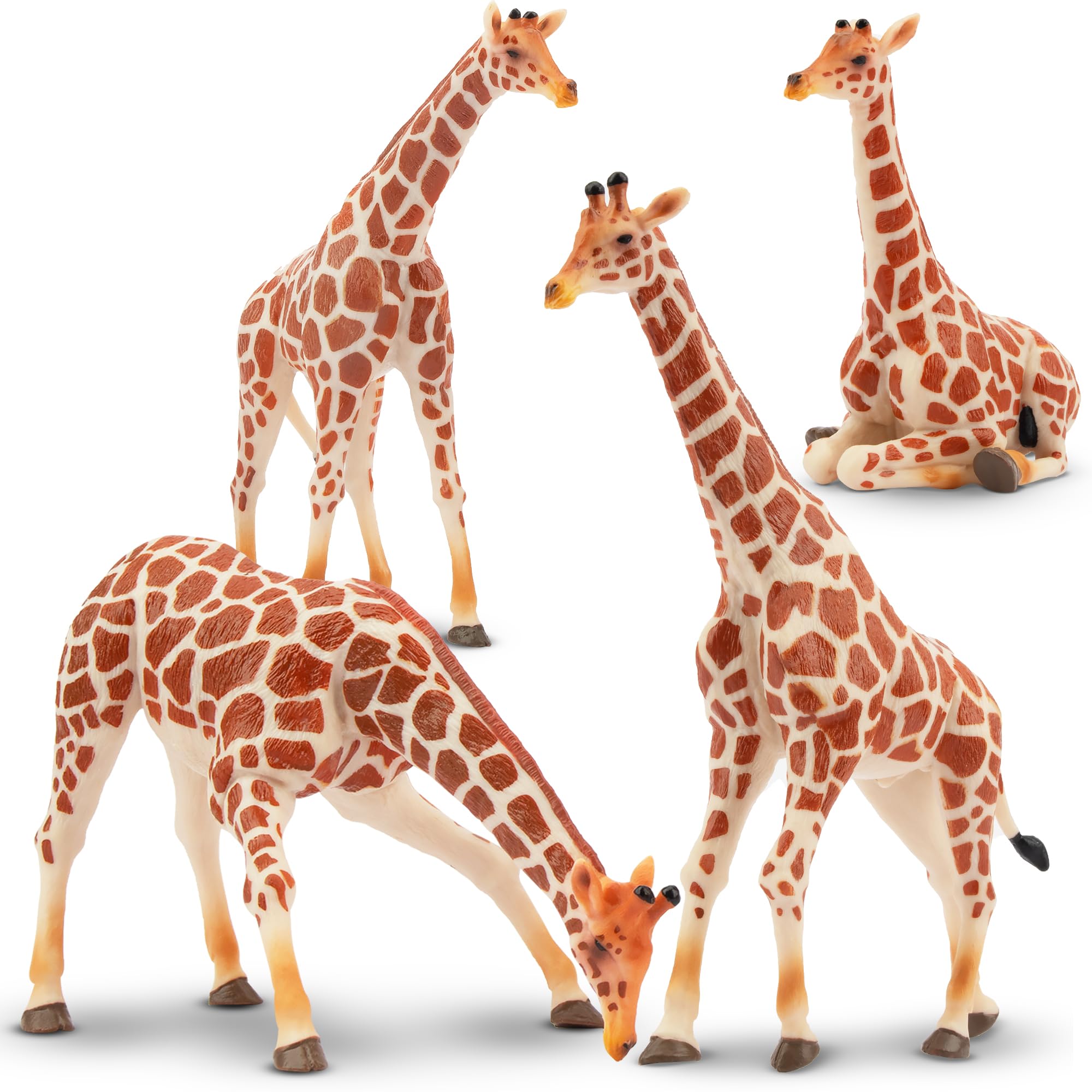 TOYMANY 4 шт. Набор фигурок жирафов - Реалистичные игрушки-животные - Семья жирафов - Популярная игрушка-животное - Подарок на день рождения - Рождество - Новый год - Украшение