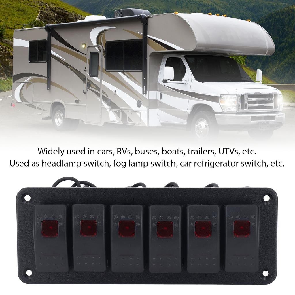 6 Gang Rocker   Panel LED Backlit On Off   Waterproof Circuit   for Car RV Bus Marine Boat ATV UTV