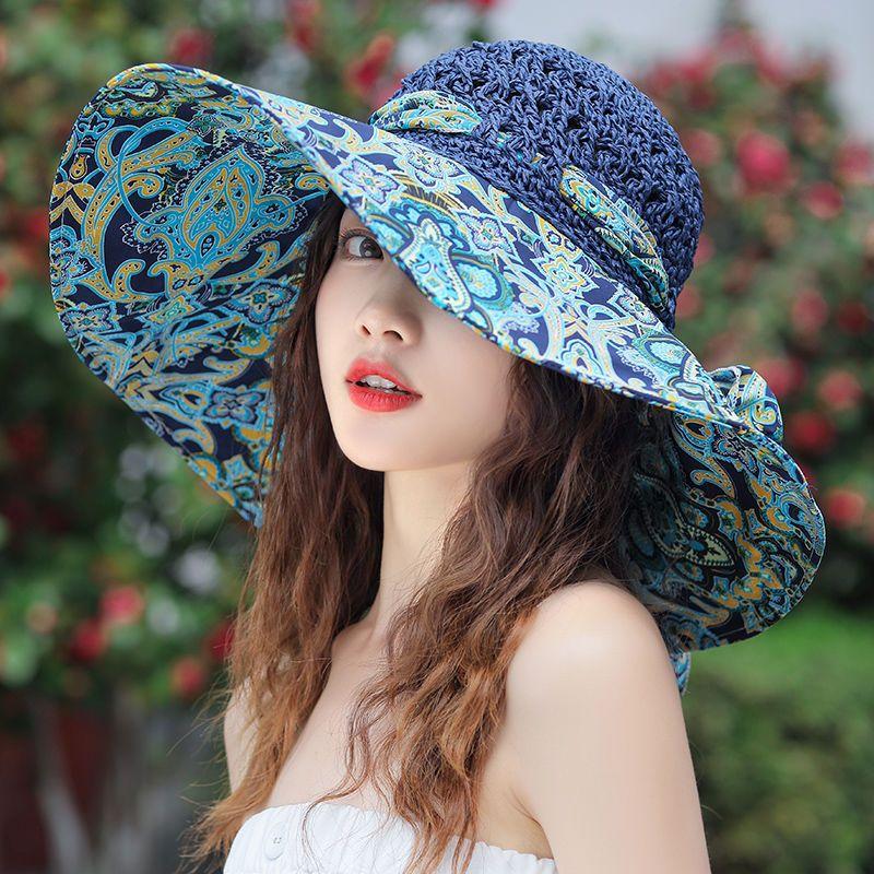 

Straw Fisherman Hat Women s 2025 New Arrival Summer Seaside Face Cover Ultraviolet-Proof Big Brim Beach Sun Hat Tropical Rainforest-Totem Blue All yards