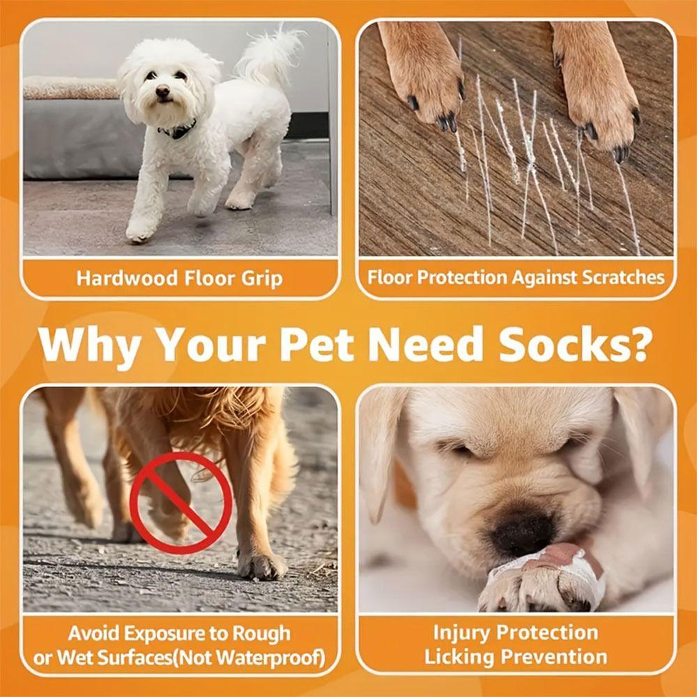 4PCS Anti-Slip Paw Protection Socks Anti-Scratch Pets Knitted Socks Cozy Dog Socks  Indoor
