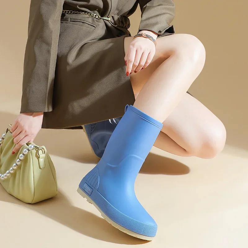 Fashion 2025  Fashionable Medium-high Boot Rain Shoes For Women Waterproof Non-slip Kitchen Work Adult Rain Boots Women's