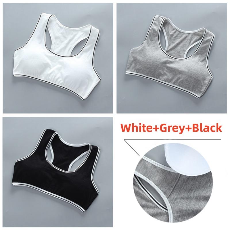 3PC Girl Training Bras Teens Underwear Solid Color Sport Young Racerback Training Crop Top