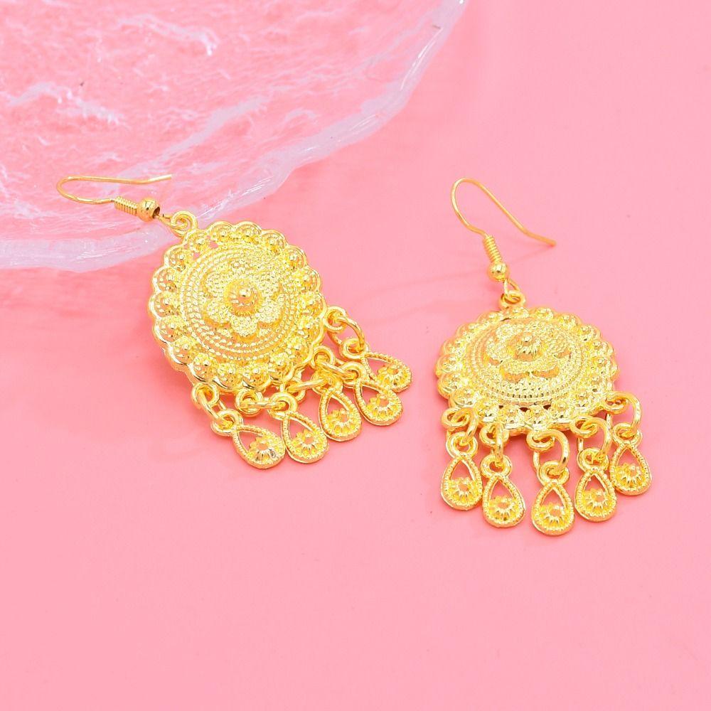 Thai Necklace Earrings Set Ethnic Women Jewelry Suit Fashion Gold Plated Jewelry Set  Women