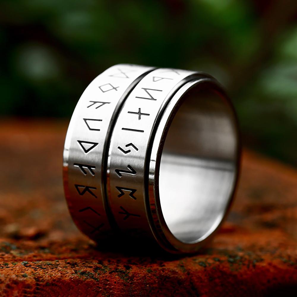 New Simple Double Viking Runes Ring For Men Women 316L Stainless Steel Rotatable Fashion Couple Amulet Jewelry Gifts