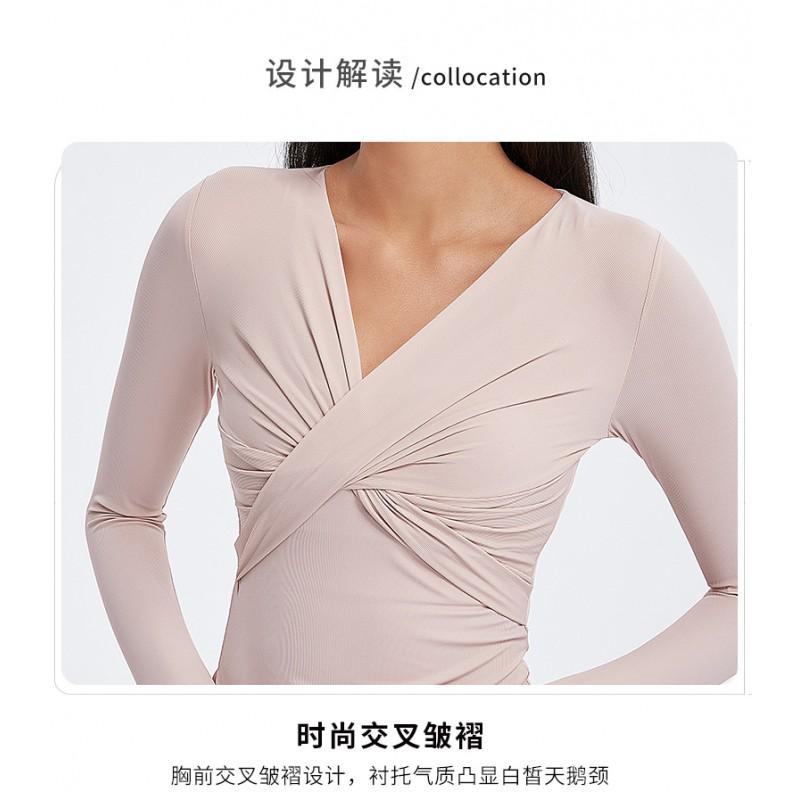 Womens Long Sleeve V-Neck Workout Top Breathable Stretch Yoga Shirt Running Fitness Gym