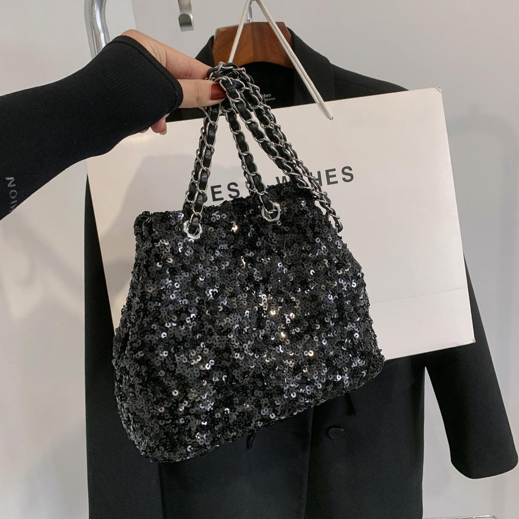 Summer New Portable Shoulder Bag Solid Color Sequins Commuting Niche Design Trendy Women's Bag Handbag Wholesale