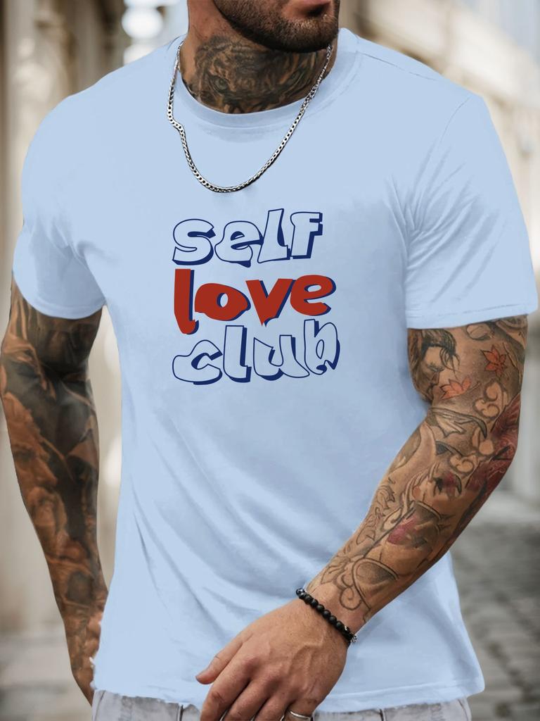 Short Sleeve TShirt Self love club Mens 100 Cotton Pattern Printed Shirt Summer Round Neck Breathable Casual Fashion Cool Tee