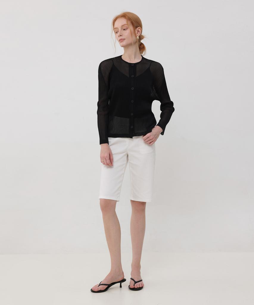 Pleatsmood Sheer Pleated Button Cardigan