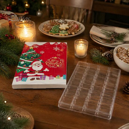Cardboard Gift Boxes Christmas Countdown Packaging Box, Xmas Advent Calendar with 24 Decoration Slots, DIY Fillable Empty Present Storage Party
