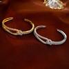 Elegant Zircon Cuff Bracelet Gold Plated Copper Knot Opening Bangle Minimalist Women's Wedding Party Jewelry