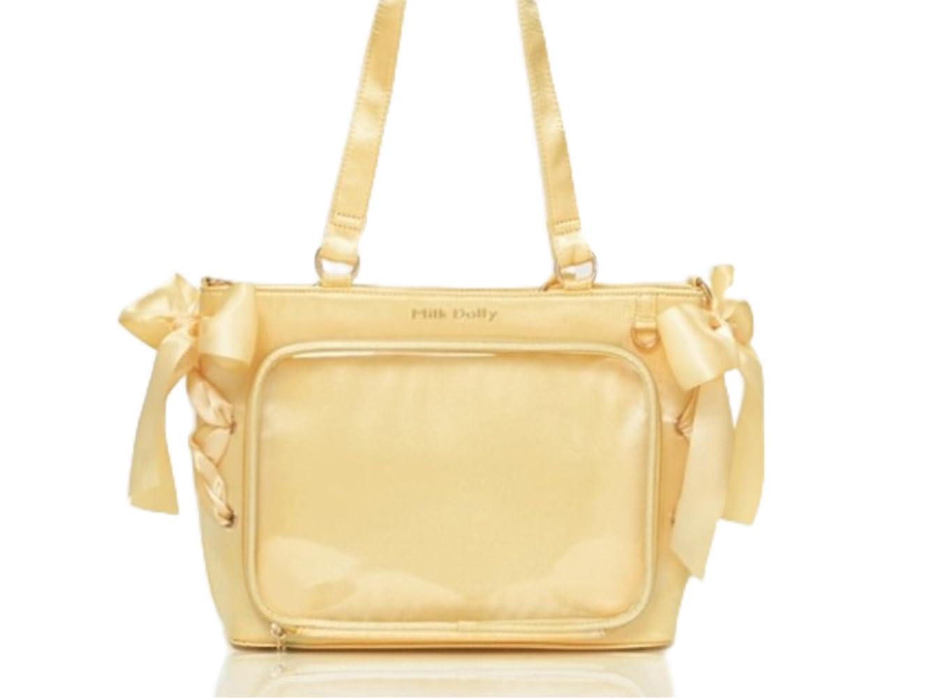 

Атласная сумка Ita с боковой лентой Fuyuneko Floating Cat MILK DOLLY Milk Dolly China Itaba Oshikatsu Glossy Light Satin Yellow [FUYUUNEKO] [Товар]