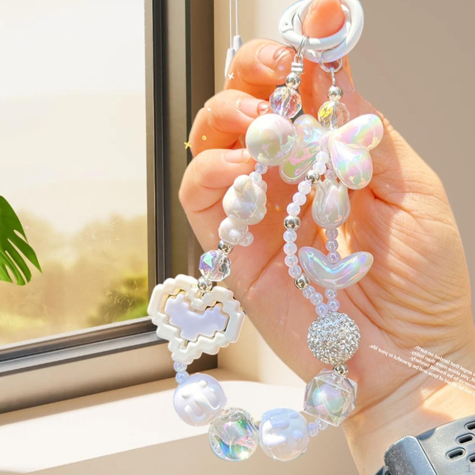 

Бисерный брелок для ключей, украшение на рюкзак, женский подвесной орнамент, брелок, подарок на день рождения белый