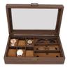 Black Walnut Wooden Watch Box PU Leather Watch Glasses Display Box  Office Use
