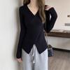 Women's Knitted Sweater Undershirt Autumn and Winter Slim V-neck Cross Irregular Sweater Knitted Bottoming Shirt