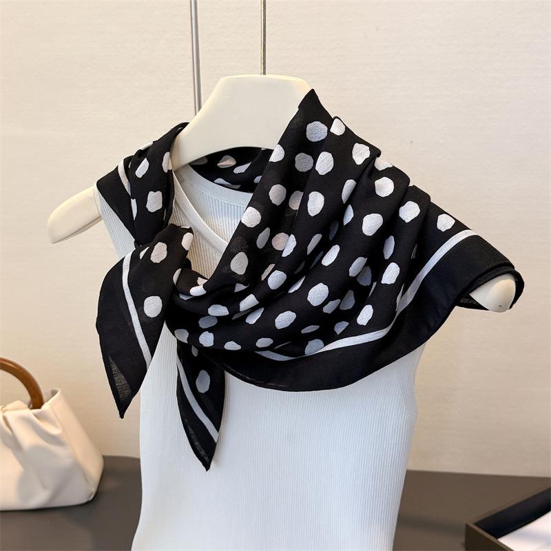 Geometric Polka Dot Herringbone Pattern Cotton Linen Small Square Scarf Silk Imitating Velvet Headscarf Shawl Sunscreen Women