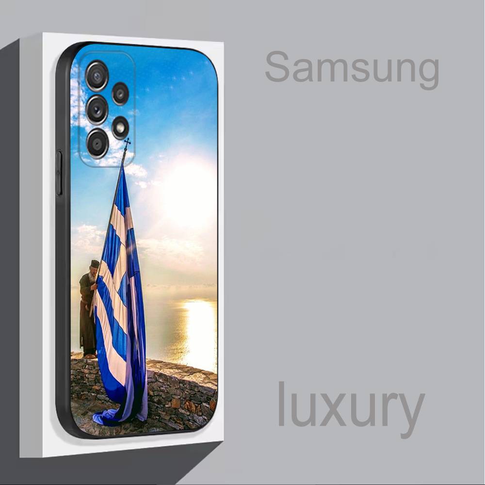 Greek Greece Flag Map For Samsung S 25,24,23,22,30,21,10,9,Ultra,Plus,Lite,FE,4,5G Black Soft Case Phone Case