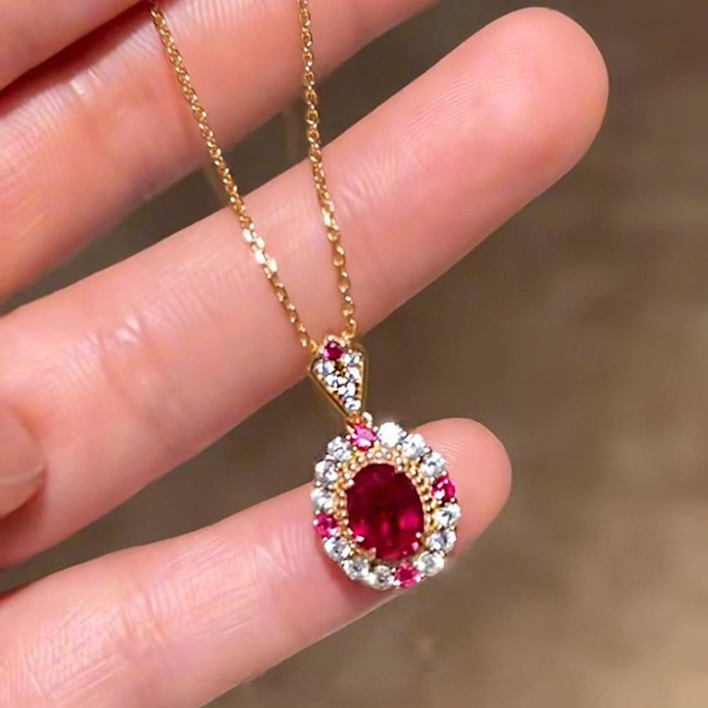 

Medieval Jewelry Necklace with Jedi Red Flame Lab Created Ruby Pendant Flamingo Red Corundum for Women