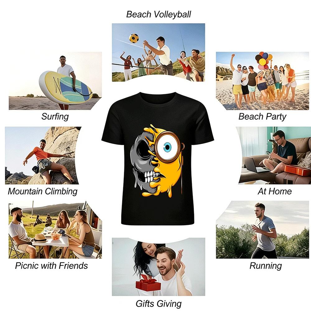 Minion Skull Splicing Print Trendy Street Style Short Sleeve Tee Pure cotton T-shirt