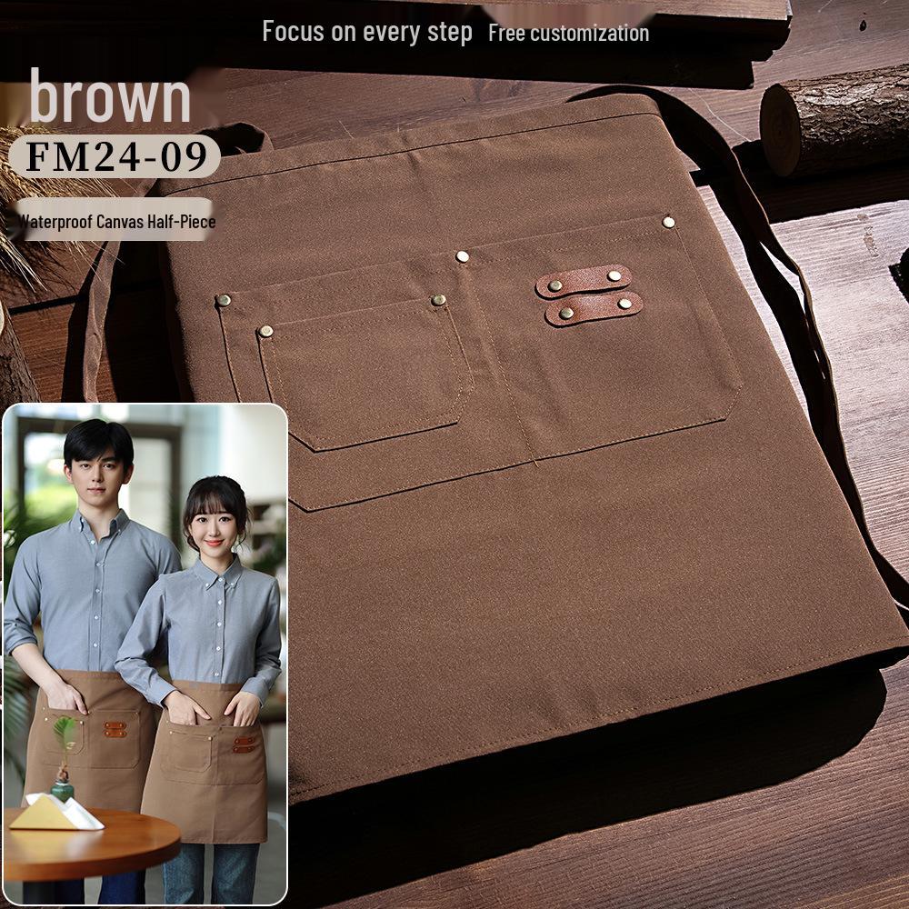Canvas Waterproof Dirt-Resistant Catering Apron - Half-Body Logo Design for Baking & Supermarket Use One Size