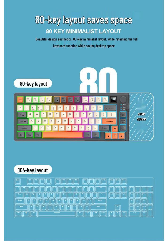 Dazzling Silver Fox K920 Wireless Bluetooth Keyboard & Mouse Set with Color-blocking, Luminous Design & Knob Display for Gaming & Office.