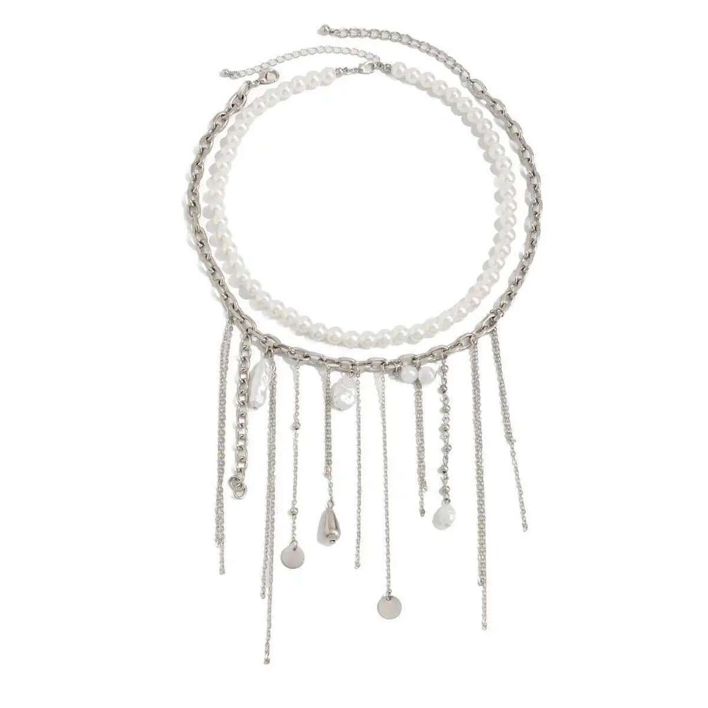 Salircon Elegante Imitation Perlenkette Damen Vintage Metallkette Quaste Halskette Party Hochzeit Modeschmuck Mädchen Geschenk