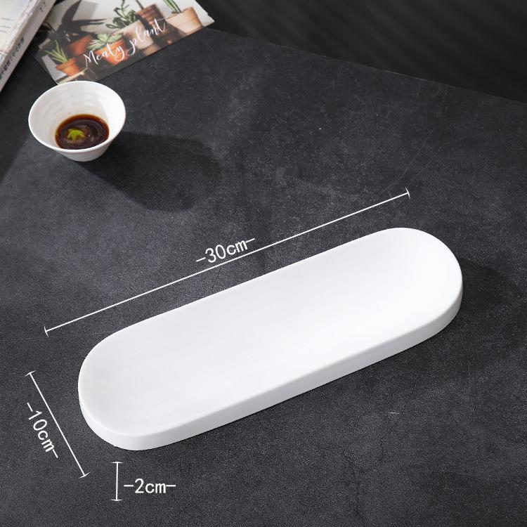 Japanese White Rectangular Ceramic Plate for Sushi or Desserts