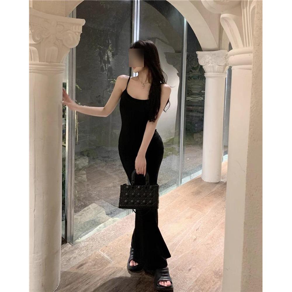 

2025 Pure Desire Sling Dress: Women s Summer Mid-Length Slimming Pleated Fishtail Bodycon Extra Large чорний