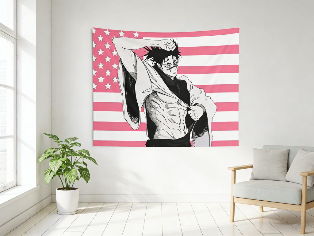 Kaisen Choso Japanese Anime Wall Tapestry Pink American FlagBohemian Tapestry Bedroom Dorm Tapestry Aesthetic Wall Hanging Decor
