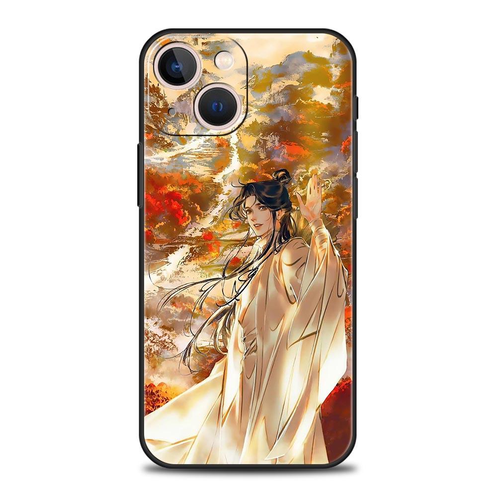 Luxury Phone Case For Apple iPhone 11 15 14 Pro MAX 12 13 7 8 Plus X XR XS MAX SE Silicone Black Cover Funda Tian Guan Ci Fu