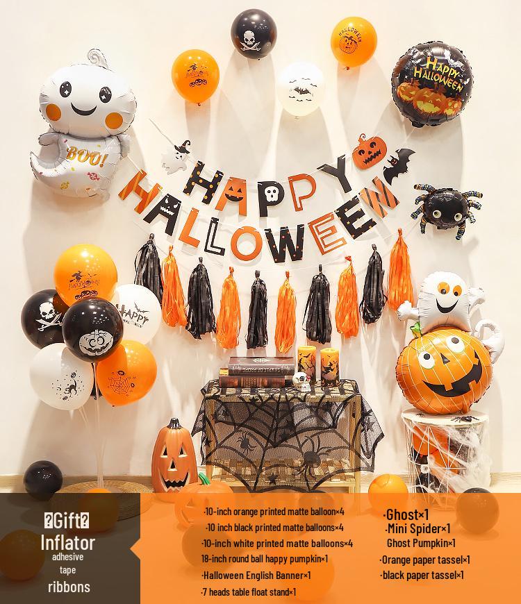 Halloween Theme Balloons and Pumpkin Lanterns for Indoor Decoration and Wall Scene Layout