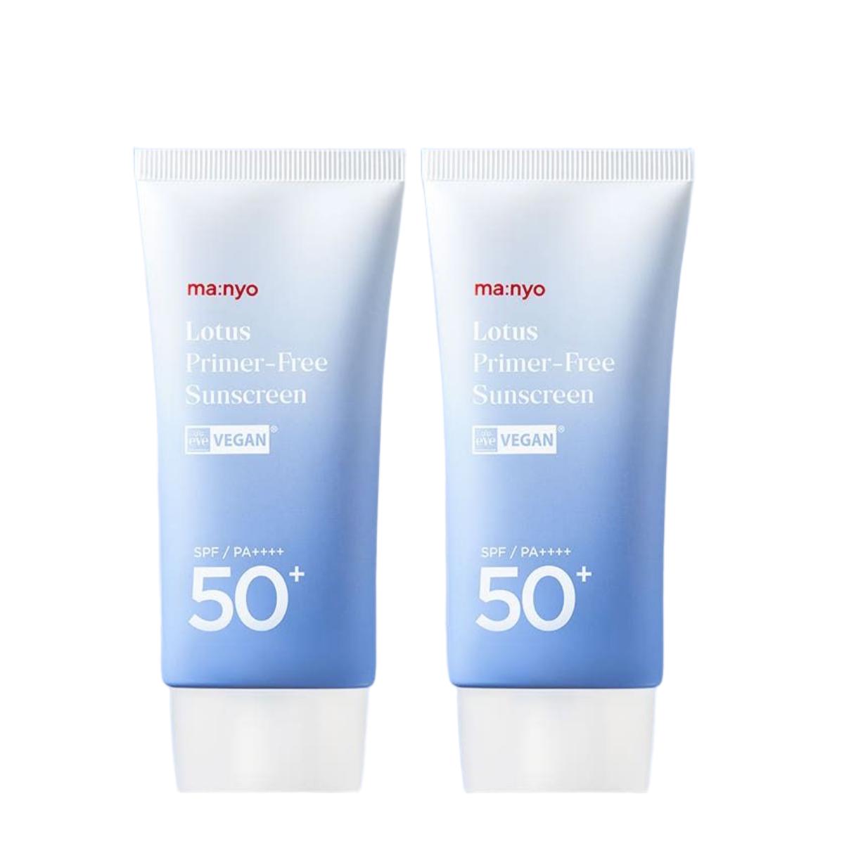 ma:nyo Lotus Primer-Free Sun Cream SPF50+ PA++++ 50ml Duo Pack (Set of 2) Daily Sunscreen Matte Finish Makeup Base