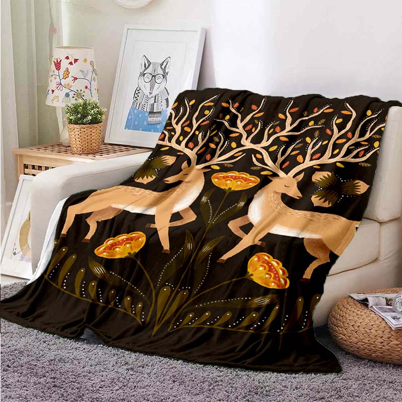Deer 3D Printed Flannel Blanket Couch Quilt Cover Travel Child Bedding Plush Throw Flannel Blanket