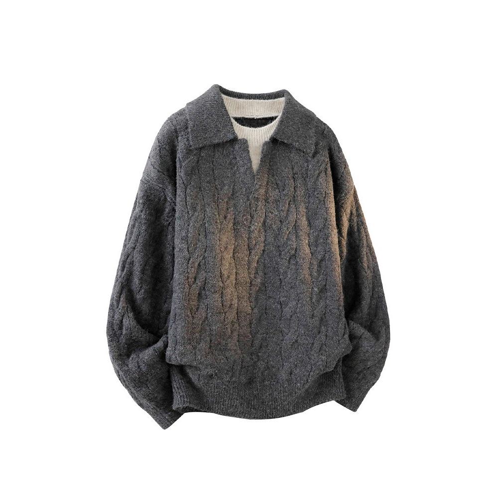 Men's Old Money Style Two-Piece Look Lapel Sweater – Autumn/Winter Warm Loose Casual Knitwear